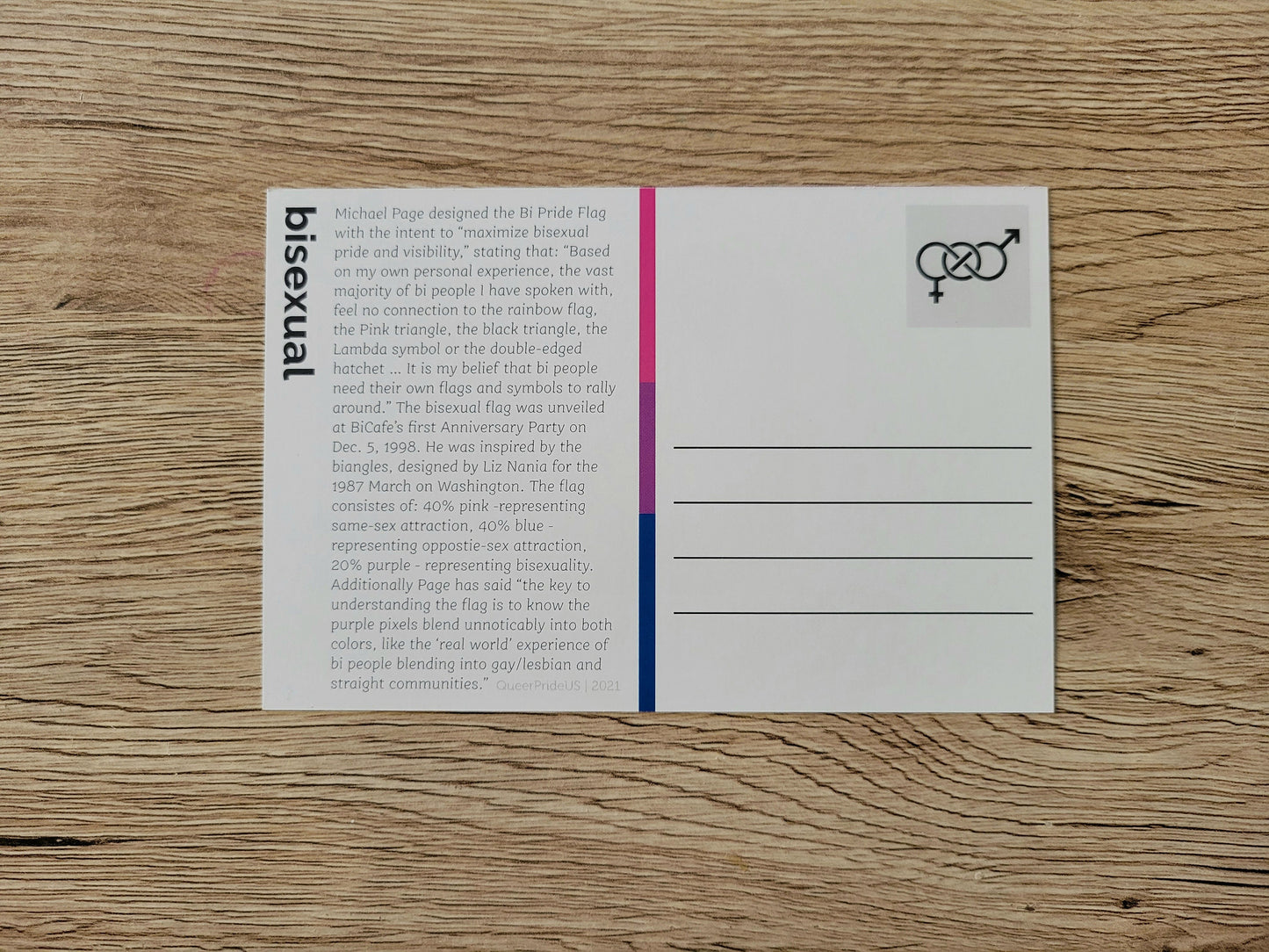 Bisexual pride postcard